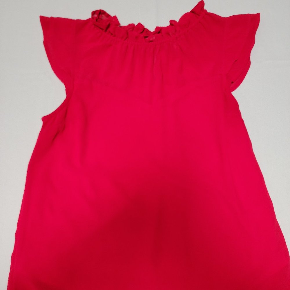 Monteau Bright Hot Pink Ruffle Neck Blouse